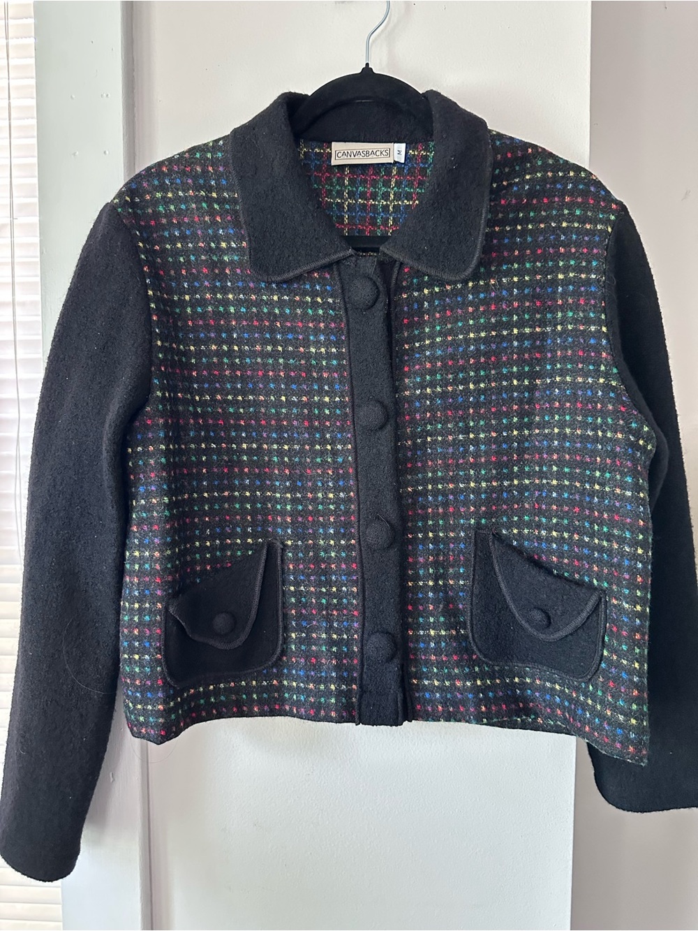 Vintage Canvasbacks 100% Wool Rainbow Grid Tweed Jacket Sz M